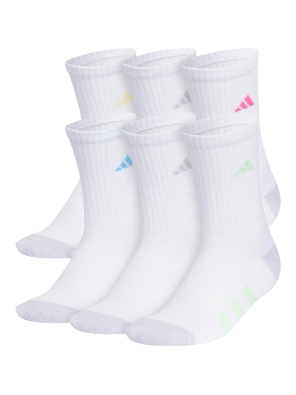 NWT Adidas Girls' Cushioned Crew Socks - 6PK Large - SZ - 5Y-7Y - WN 6.5-8.5